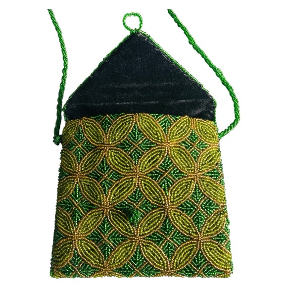 Vintage Art Deco Style Glass Beaded Shoulder Handbag w/ Circular Motif - Picture 4 of 14